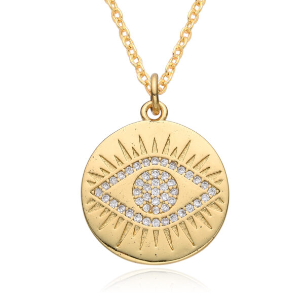 Micro-inlaid Colorful Crystals Bohemian Devil's Eye Disc Hanging Piece Pendant Necklace - Image 7
