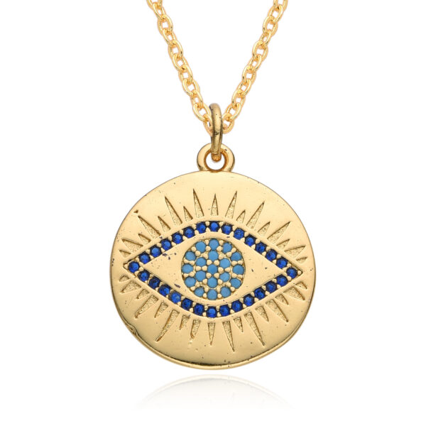 Micro-inlaid Colorful Crystals Bohemian Devil's Eye Disc Hanging Piece Pendant Necklace - Image 4