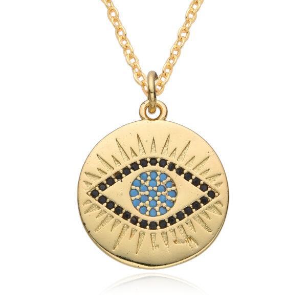 Micro-inlaid Colorful Crystals Bohemian Devil's Eye Disc Hanging Piece Pendant Necklace - Image 9