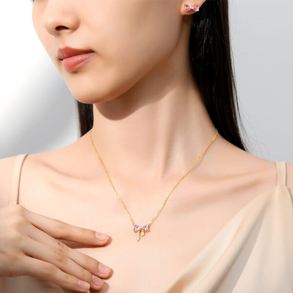 Women's Bow Zircon Necklace S925 Sterling Silver Clavicle Chain - Image 3