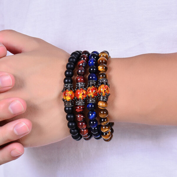 Obsidian Tigereye White-barked Pine Vintage Alloy Crown Bracelet European And American Men And Women Beaded Bracelet - Image 7