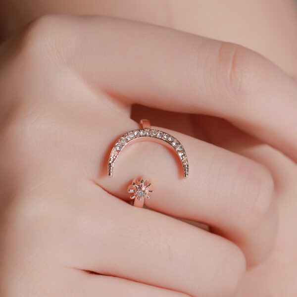 Moon And Star Opening Rings Fashion Rhinestones Personalized Jewelry For Women - Image 4
