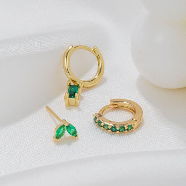 Rectangular Zircon Earrings Brass Gold-plated Micro-inlaid Green - Image 6