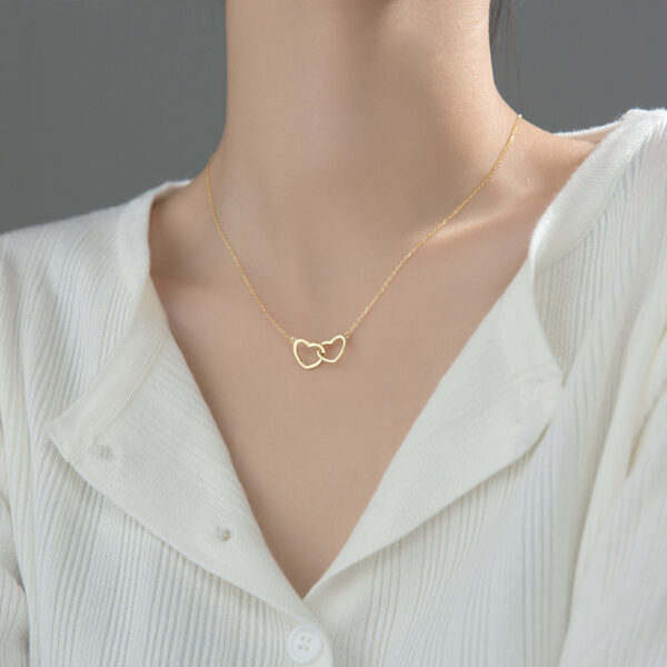 Double Heart Interlocking Titanium Steel Necklace Jewelry - Image 4