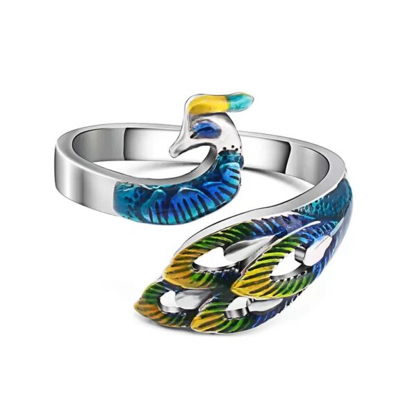 S999 Sterling Silver Cloisonne Peacock Ring For Women - Image 5