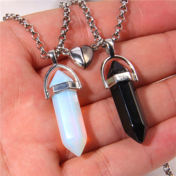 Fashion Jewelry Love Magnetic Buckle Natural Hexagon Pillar Rough Stone Pendant Necklace Women - Image 3