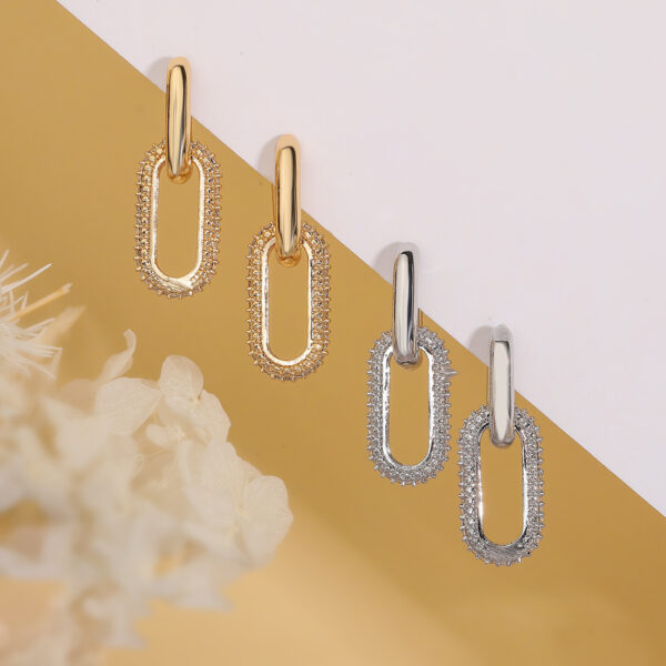 Fashion Personality Copper Gold Plated Zircon Geometric Earrings - Image 9