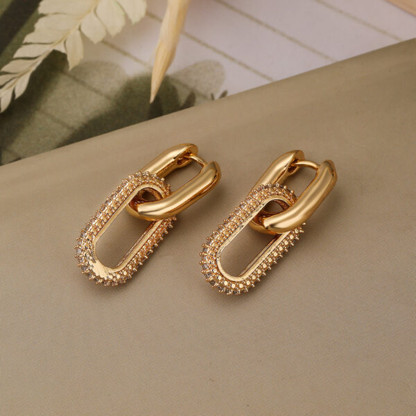 Fashion Personality Copper Gold Plated Zircon Geometric Earrings - Image 7
