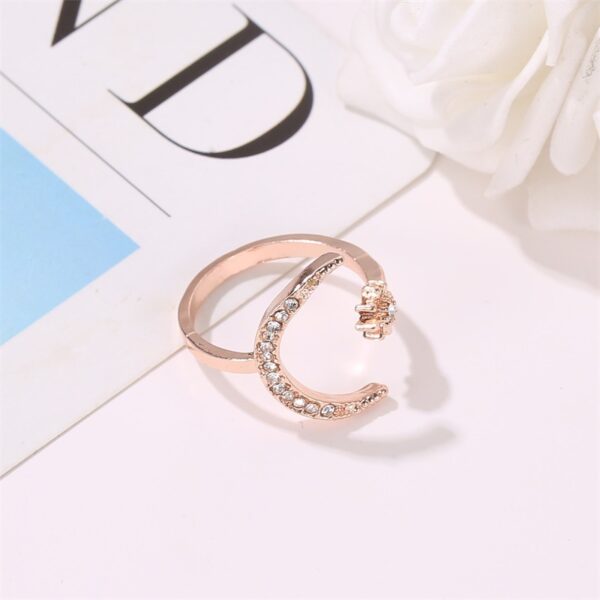 Moon And Star Opening Rings Fashion Rhinestones Personalized Jewelry For Women - Image 3