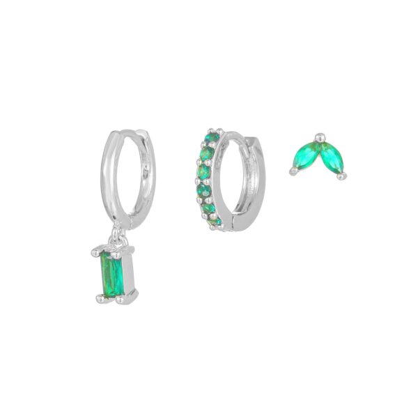 Rectangular Zircon Earrings Brass Gold-plated Micro-inlaid Green - Image 3