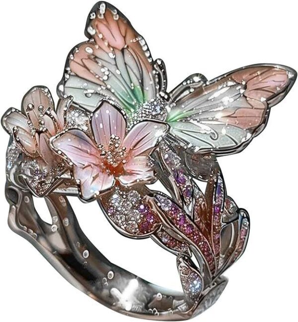 Adjustable Elegant Transparent Crystal 3D Shining Diamond Drop Oil Butterfly Flower Ring For Women Aesthetic Gold Plated Cute Animal Insect Fashion Jewelry - Image 3