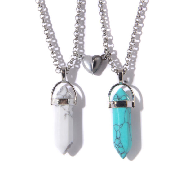 Fashion Jewelry Love Magnetic Buckle Natural Hexagon Pillar Rough Stone Pendant Necklace Women - Image 5