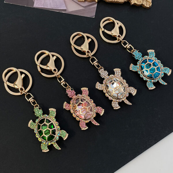 Color Diamond Metal Cute Turtle Car Key Ring - Image 6
