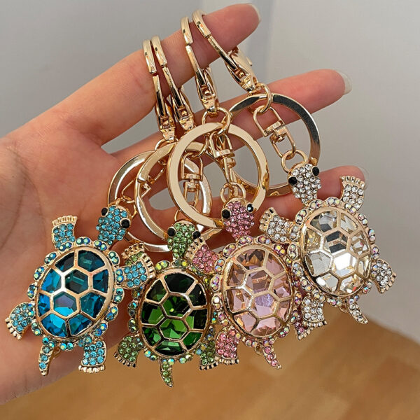 Color Diamond Metal Cute Turtle Car Key Ring - Image 2