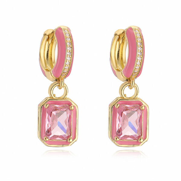 Sweet Colorful Drop Oil Copper Inlaid Color Diamond Cube Sugar Earrings - Image 5