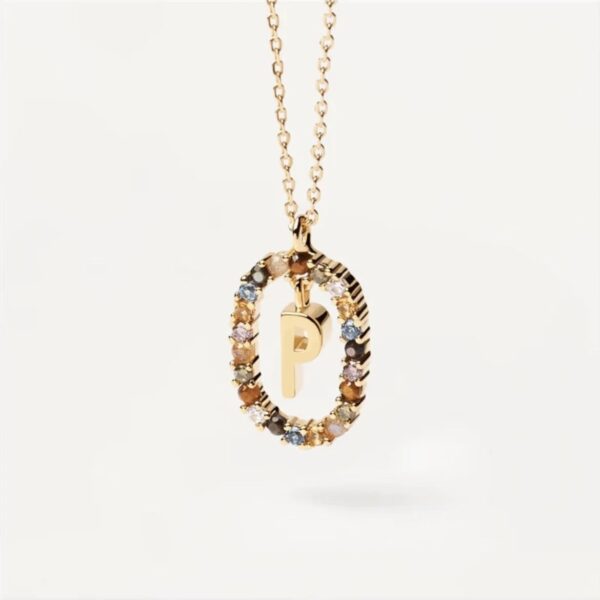 Colored Rhinestone Necklace 26 Alphabet Necklace 18K Fashion Jewelry - Image 2