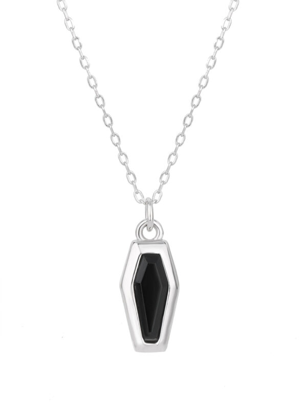 Vintage Black Agate Vampire Coffin Necklace - Image 3