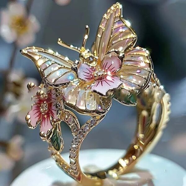 Adjustable Elegant Transparent Crystal 3D Shining Diamond Drop Oil Butterfly Flower Ring For Women Aesthetic Gold Plated Cute Animal Insect Fashion Jewelry - Image 4