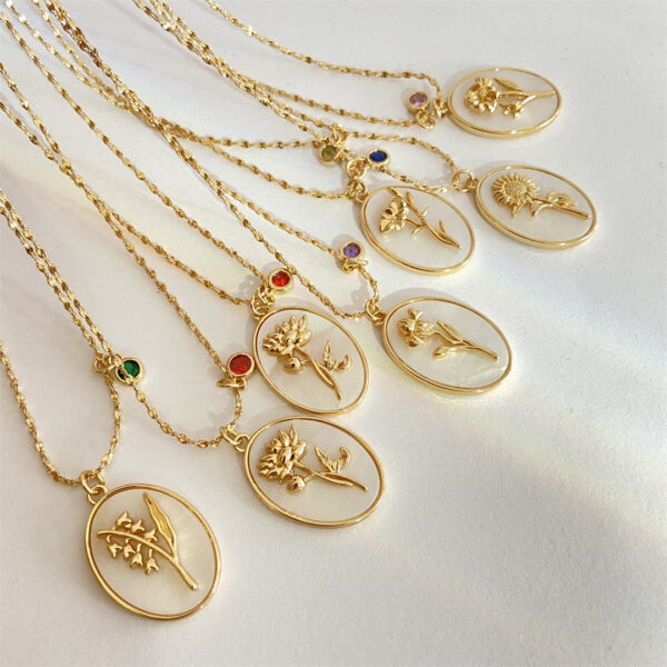 Vintage December Flower Oval Mother Of Pearl Necklace - Image 2