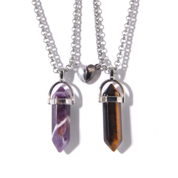 Fashion Jewelry Love Magnetic Buckle Natural Hexagon Pillar Rough Stone Pendant Necklace Women - Image 2