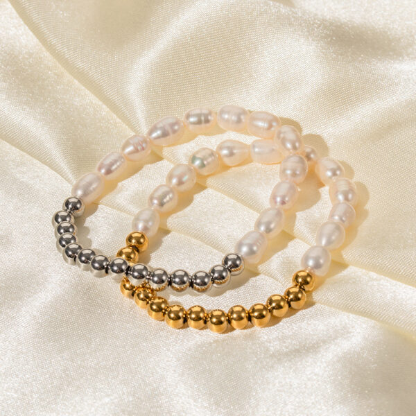 Margaux Freshwater Pearl Bracelet Trendy Stainless Steel Freshwater Pearl Round Bead Bracelet Men Women Gold Silver Color Waterproof Jewelry - Image 6