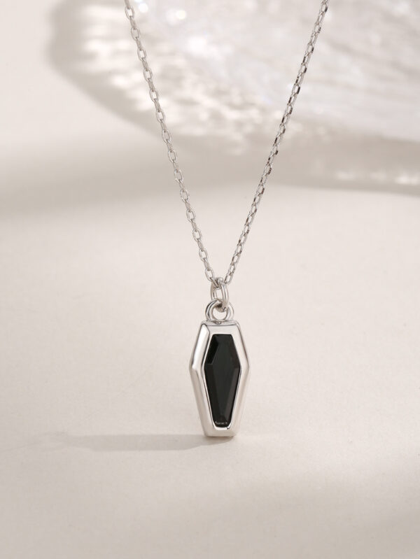 Vintage Black Agate Vampire Coffin Necklace - Image 6