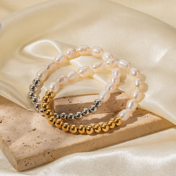 Margaux Freshwater Pearl Bracelet Trendy Stainless Steel Freshwater Pearl Round Bead Bracelet Men Women Gold Silver Color Waterproof Jewelry - Image 5