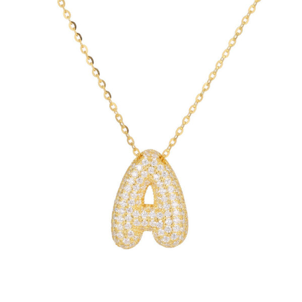 Stainless Steel Bubble Letter Initial Pendant Chunky Women Personality Jewelry Zircon Balloon 26 Letter Necklaces - Image 4