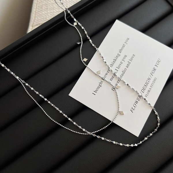 French Exquisite Double Layer Twin Diamond-shaped Sequins Titanium Steel Necklace - Image 10