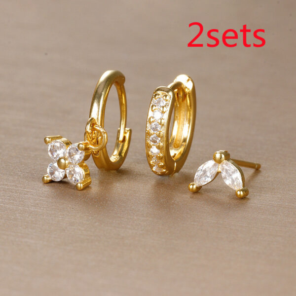 Flower Studded Diamond Stacked Earring Set - Image 5