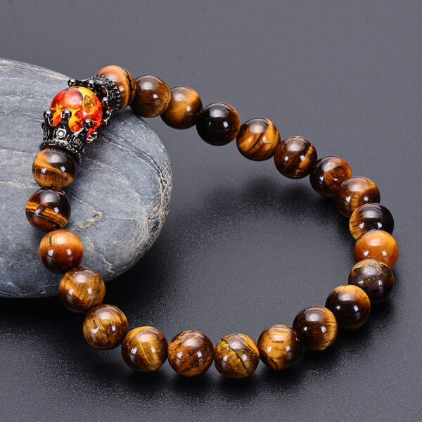 Obsidian Tigereye White-barked Pine Vintage Alloy Crown Bracelet European And American Men And Women Beaded Bracelet - Image 9