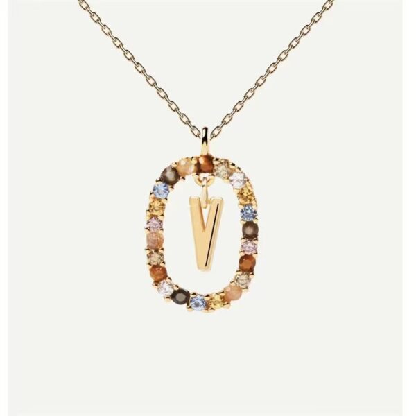 Colored Rhinestone Necklace 26 Alphabet Necklace 18K Fashion Jewelry - Image 10