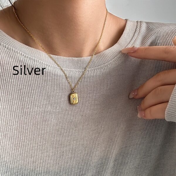 French Exquisite Double Layer Twin Diamond-shaped Sequins Titanium Steel Necklace - Image 8