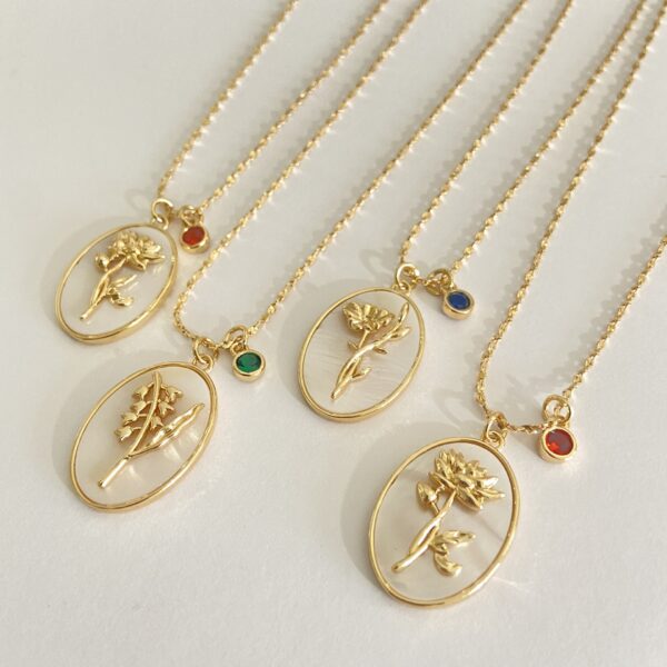 Vintage December Flower Oval Mother Of Pearl Necklace - Image 5