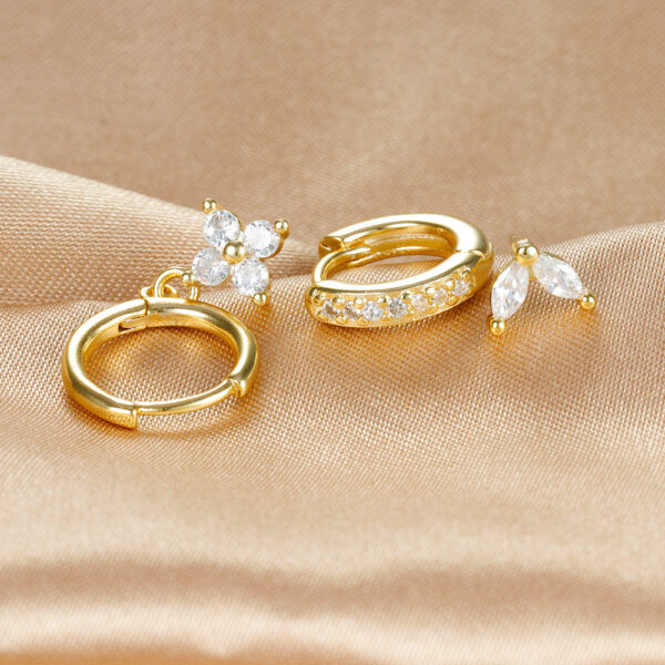 Flower Studded Diamond Stacked Earring Set - Image 10