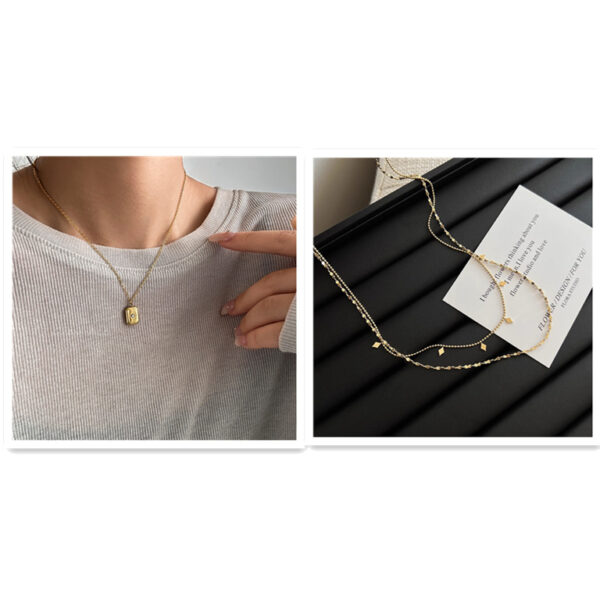 French Exquisite Double Layer Twin Diamond-shaped Sequins Titanium Steel Necklace - Image 5