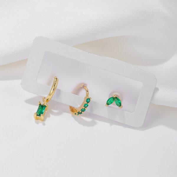 Rectangular Zircon Earrings Brass Gold-plated Micro-inlaid Green - Image 2
