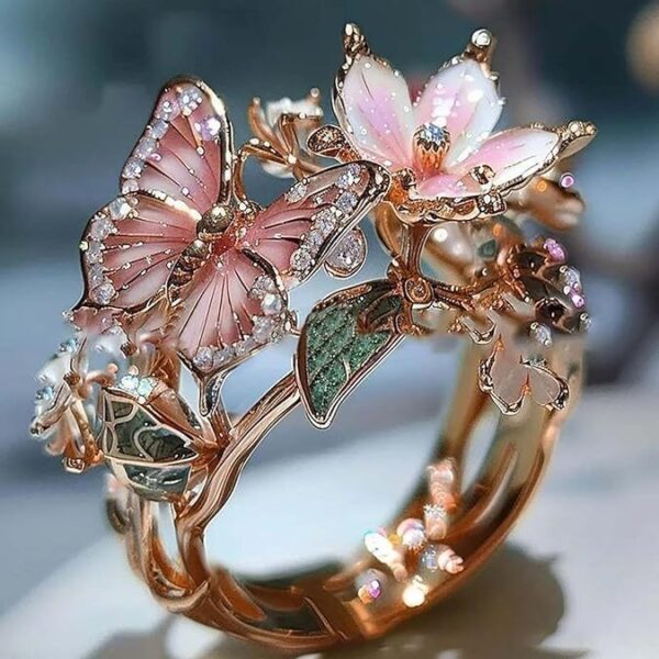 Adjustable Elegant Transparent Crystal 3D Shining Diamond Drop Oil Butterfly Flower Ring For Women Aesthetic Gold Plated Cute Animal Insect Fashion Jewelry - Image 10