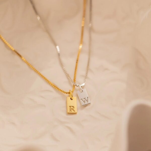 Stainless Steel Simple 26 Letter Hanging Tag Gold Brick Necklace - Image 8