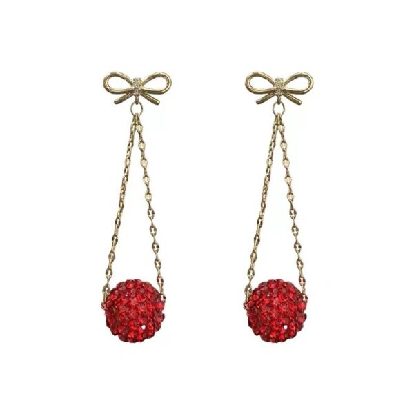 Autumn And Winter Golden Bow With Red Rhinestone Fashion Simple Eardrops - Image 3
