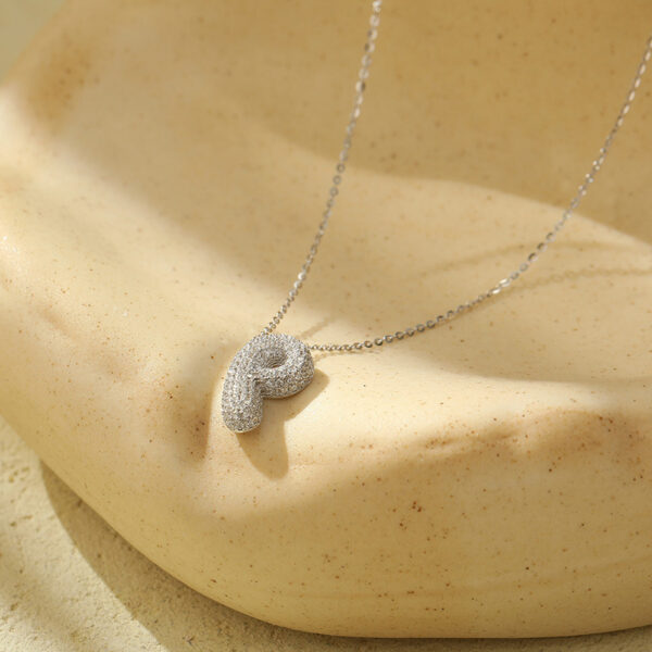 Stainless Steel Bubble Letter Initial Pendant Chunky Women Personality Jewelry Zircon Balloon 26 Letter Necklaces - Image 9
