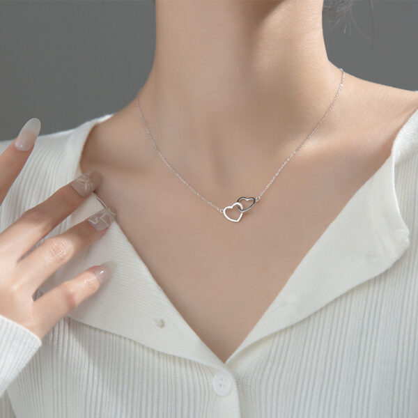 Double Heart Interlocking Titanium Steel Necklace Jewelry - Image 3