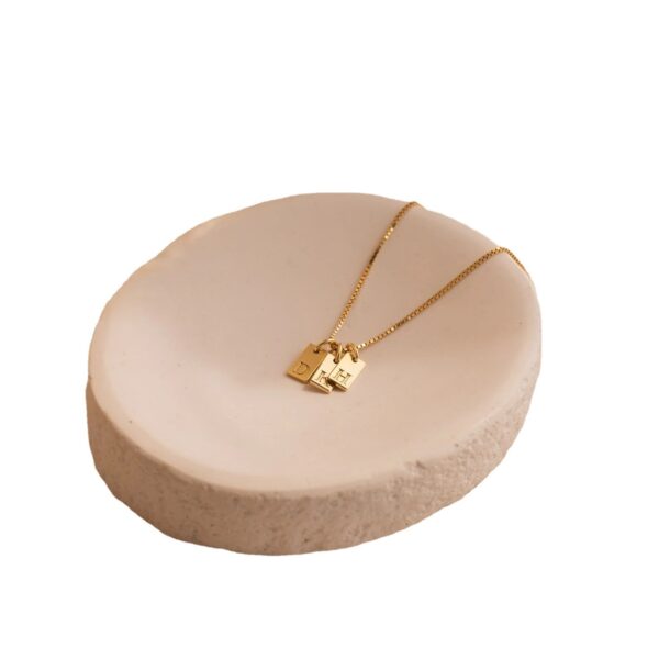 Stainless Steel Simple 26 Letter Hanging Tag Gold Brick Necklace - Image 2