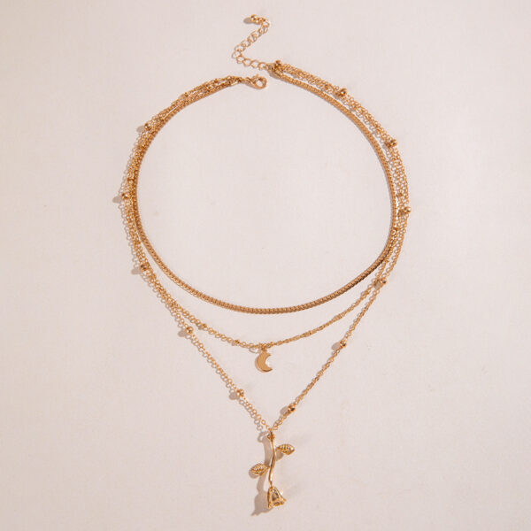 Popular Golden Rose Three-layer Necklace - Image 5