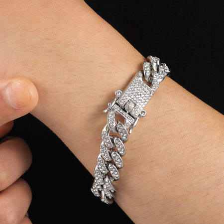 Hip Hop Trend Full Diamond Cuban Link Chain Men's Bracelet