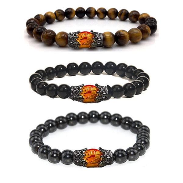 Obsidian Tigereye White-barked Pine Vintage Alloy Crown Bracelet European And American Men And Women Beaded Bracelet - Image 3