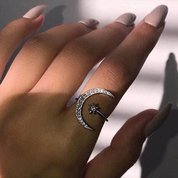 Moon And Star Opening Rings Fashion Rhinestones Personalized Jewelry For Women - Image 2