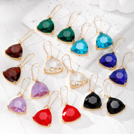 European And American Multi-cut Hexagonal Crystal Glass Earrings Irregular Pendants Ear Ring