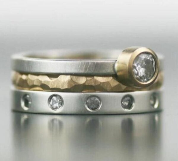 Creative High Sense Fashion Geometry Pattern Two-color Personality Trendy Ring - Image 3
