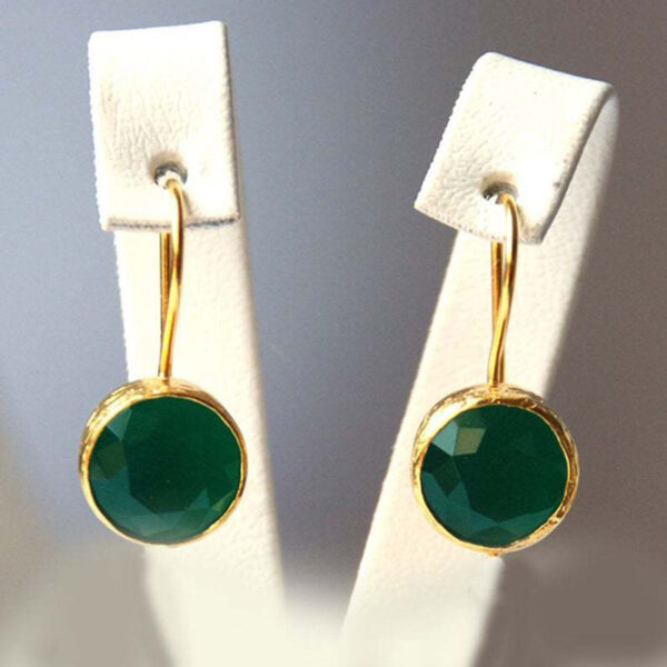 Simple Retro Green Gem Pendant Earrings - Image 2